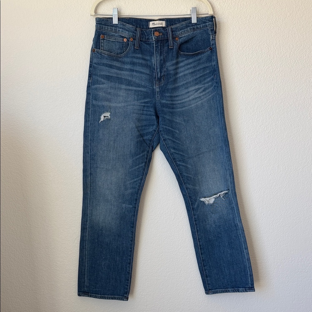 Madewell High Rise Straight Crop Jeans Distressed Medium Wash 30